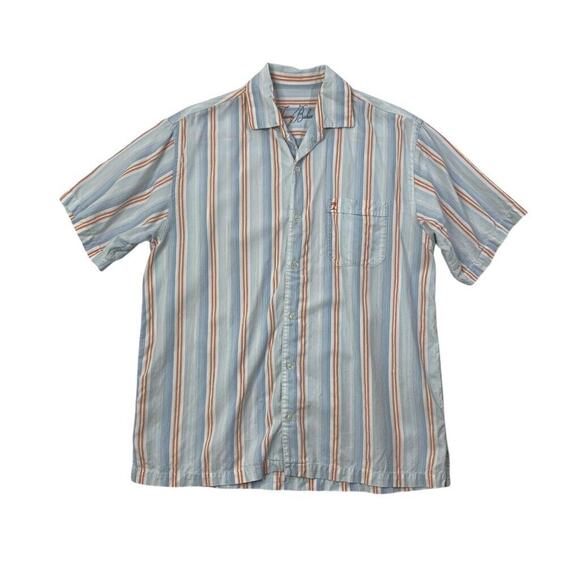 Tommy Bahama Shirt Mens M Medium Striped Lyocell Short Sleeve Button Up Pocket - Picture 1 of 9